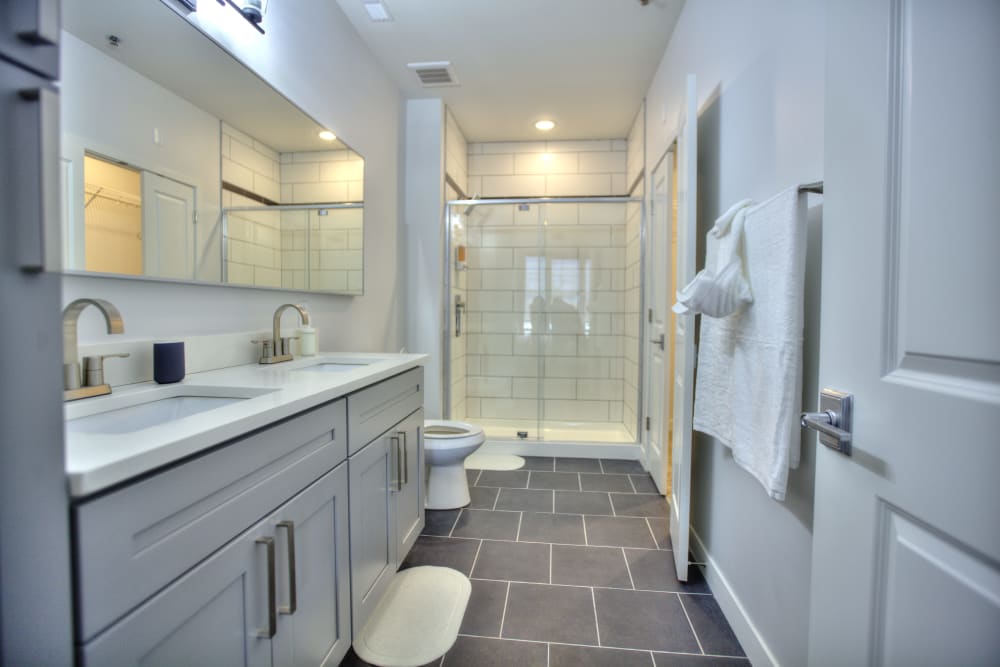 Spacious master bathroom at Steelyard in St. Louis, Missouri