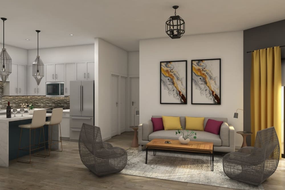 Spacious living room at Steelyard in St. Louis, Missouri