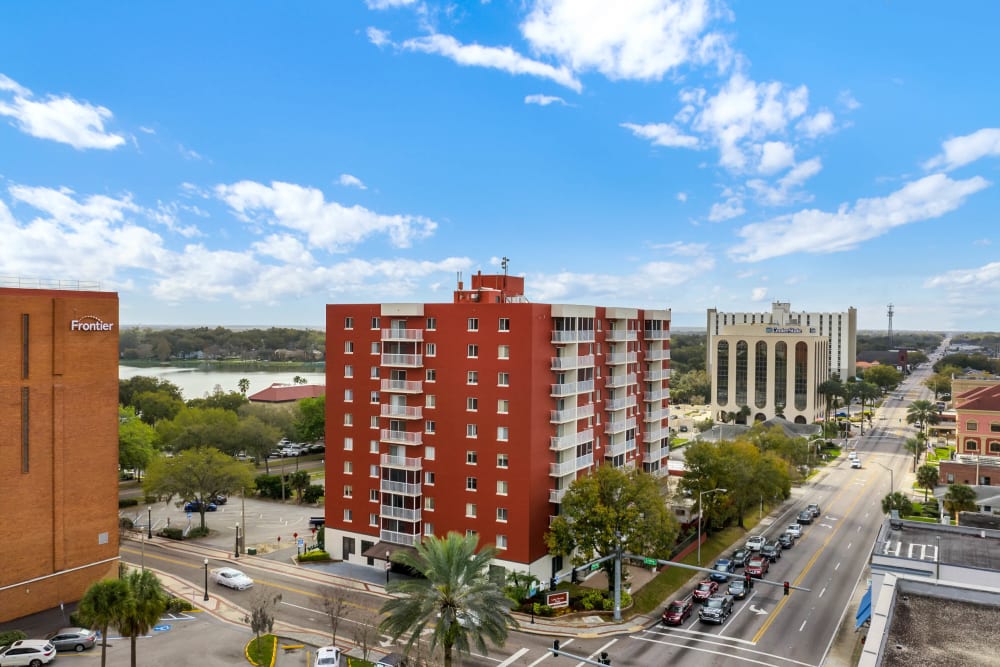 Skyview of community at Lake Morton Plaza in Lakeland, Florida
