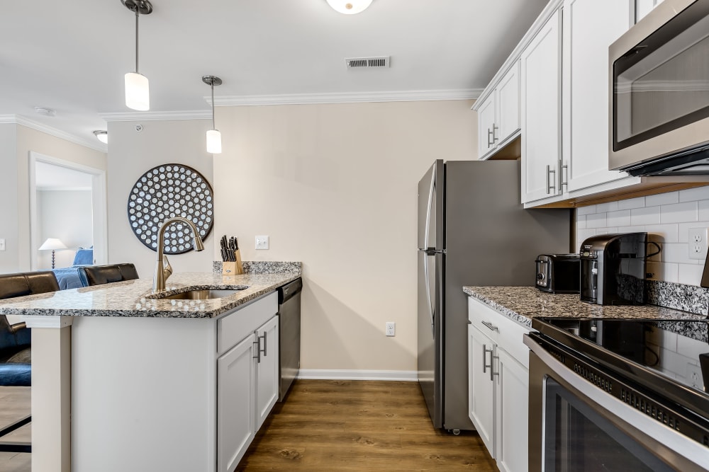 An apartment kitchen at Singh Apartments in West Bloomfield, Michigan