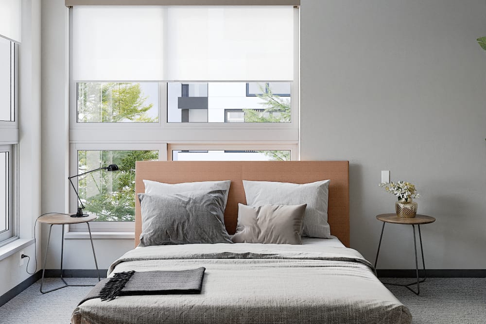Bright, spacious bedroom at Solana Stapleton Apartments in Denver, Colorado