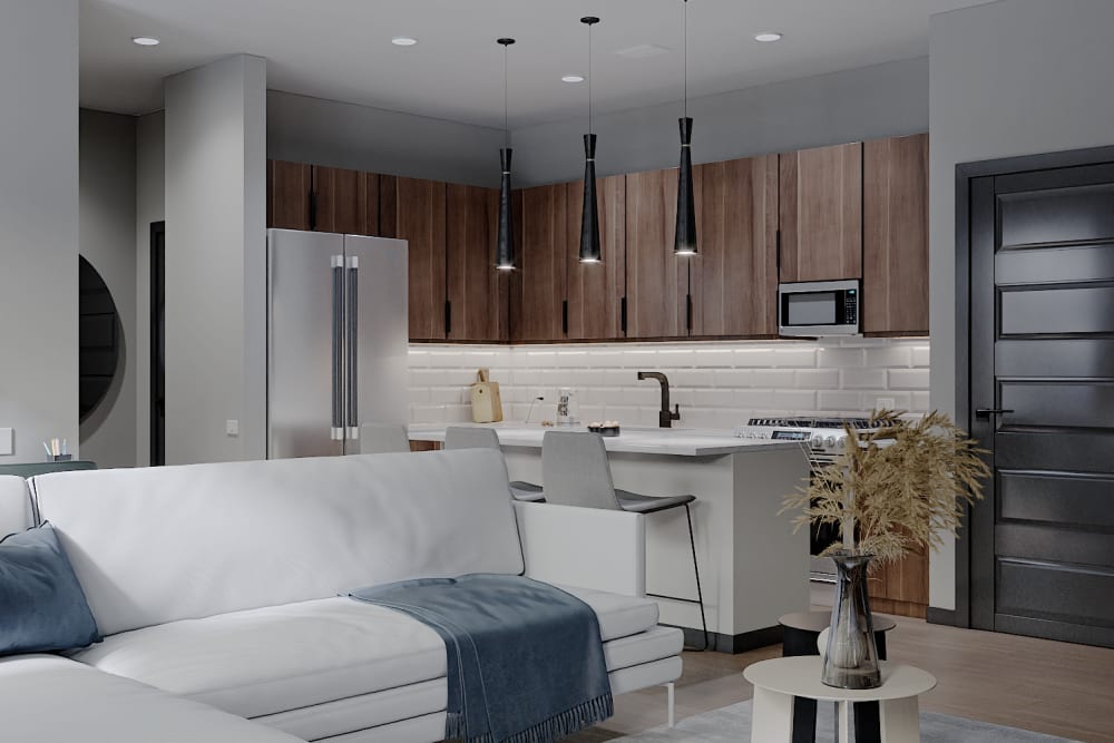 Open, spacious living area at Solana Stapleton Apartments in Denver, Colorado