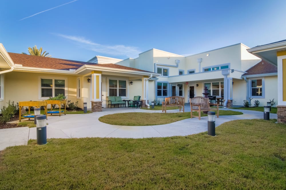 Courtyard at CERTUS Premier Memory Care Living in Vero Beach, Florida. 