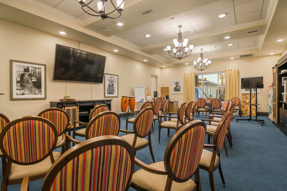 Spacious resident theater at CERTUS Premier Memory Care Living in Vero Beach, Florida. 