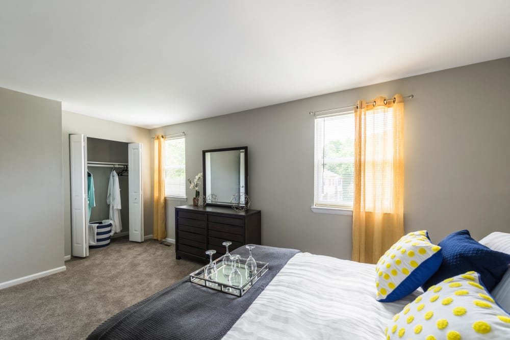 A spacious apartment bedroom at The Springs in Parkville, Maryland