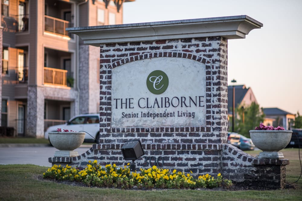 The welcome sign at The Claiborne at Hattiesburg Independent Living in Hattiesburg, Mississippi