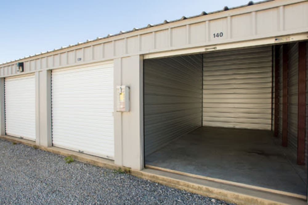 Roll-up doors on self storage units at StayLock Storage in Chapin, South Carolina