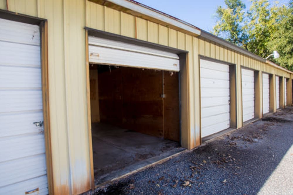Roll-up doors on self storage units at StayLock Storage in Hartsville, South Carolina