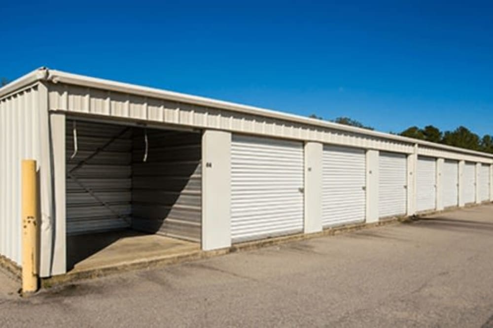 Roll-up doors on self storage units at StayLock Storage in Camden, South Carolina