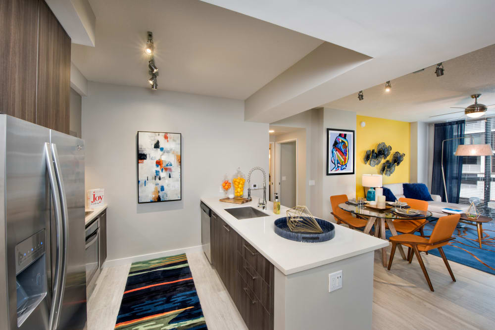 Kitchen with a kitchen island at The Flats in Doral, Florida