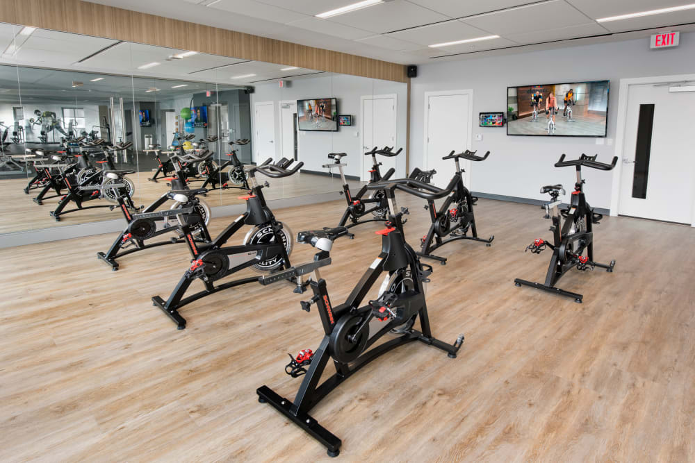 Spin and yoga room at The Flats in Doral, Florida