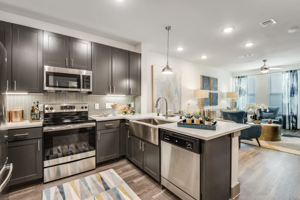 Bright, spacious kitchen at Enclave at Woodland Lakes in Conroe, Texas