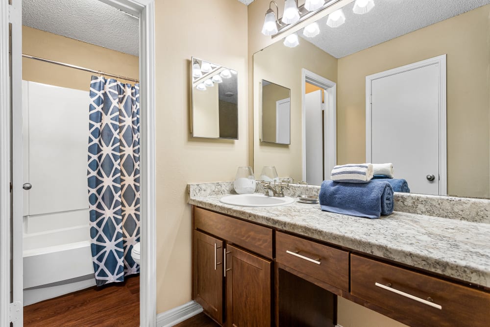 Bathroom with shower at Stoneybrook Apartments and Townhomes