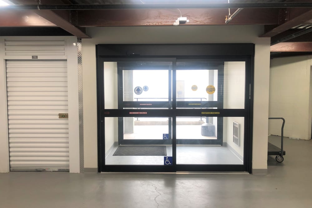 The automatic sliding access doors at Storage 365 in St. Paul, Minnesota