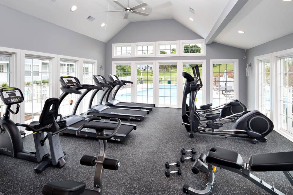 Well equipped onsite fitness center at Summit at Mill Ridge in East Haven, Connecticut