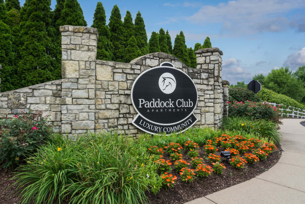 The sign in front of Paddock Club Apartments in Florence, Kentucky