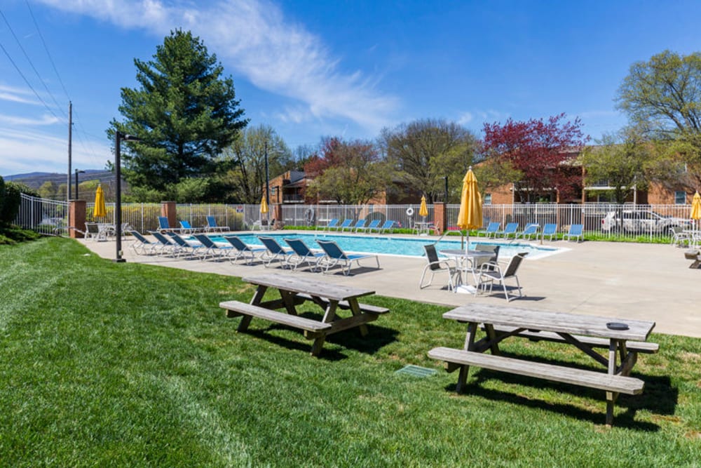 Grassy area near pool at The Crest Apartments in Salem, Virginia