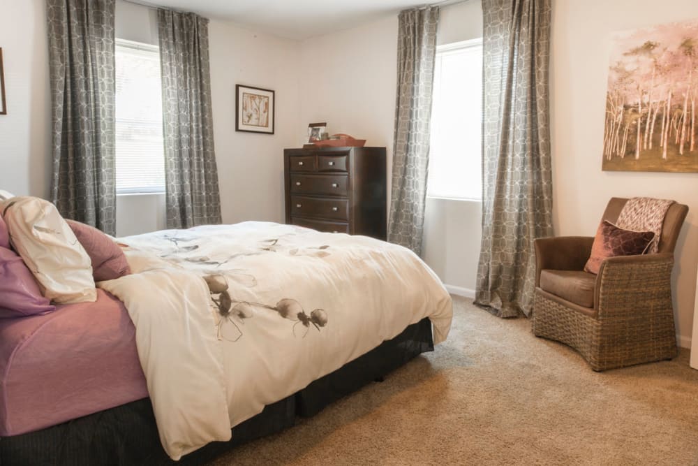 Bedroom with great lighting at The Crest Apartments in Salem, Virginia