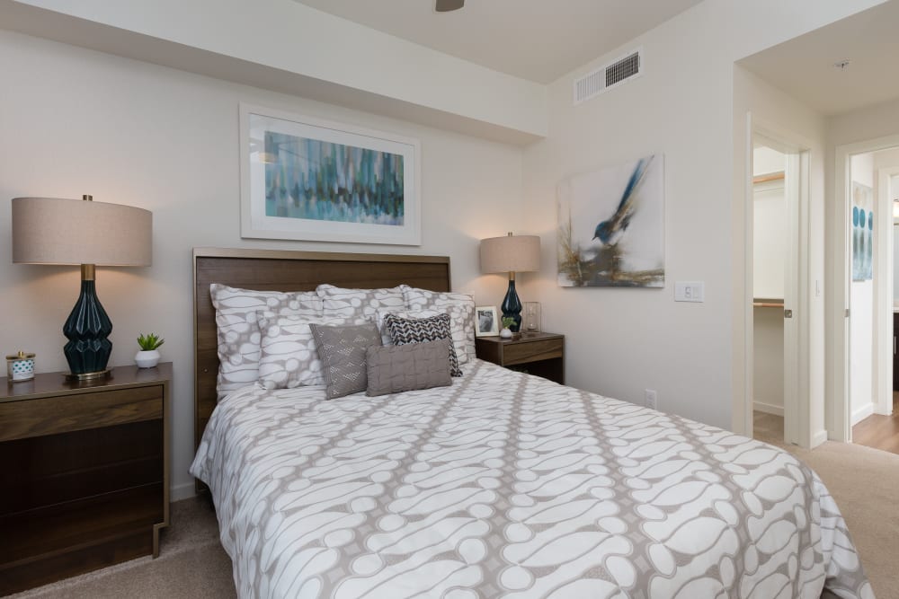 Large master bedroom with beautiful furnishings in a model home at Park Place at Fountain Hills in Fountain Hills, Arizona