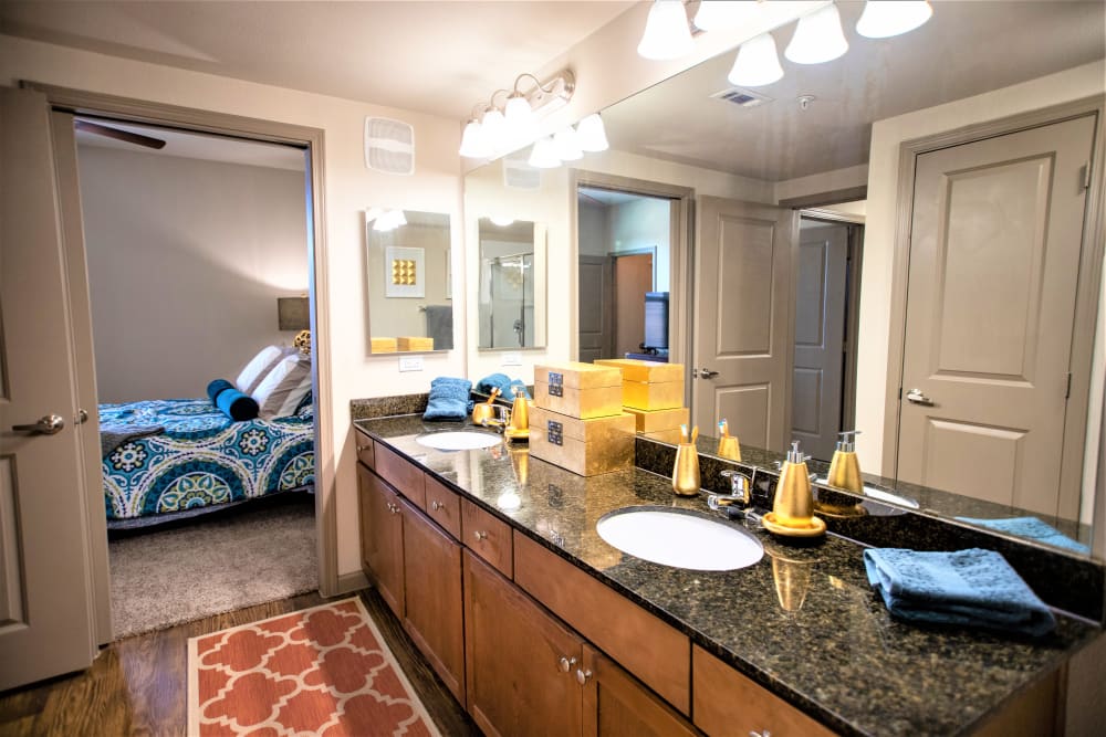 Spacious master bathroom with granite counters at Enclave at Grapevine in Grapevine, Texas