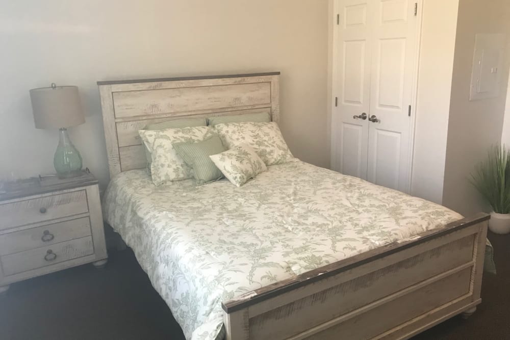 Comfortable resident bedroom at Arcadian Cove in Richmond, Kentucky. 