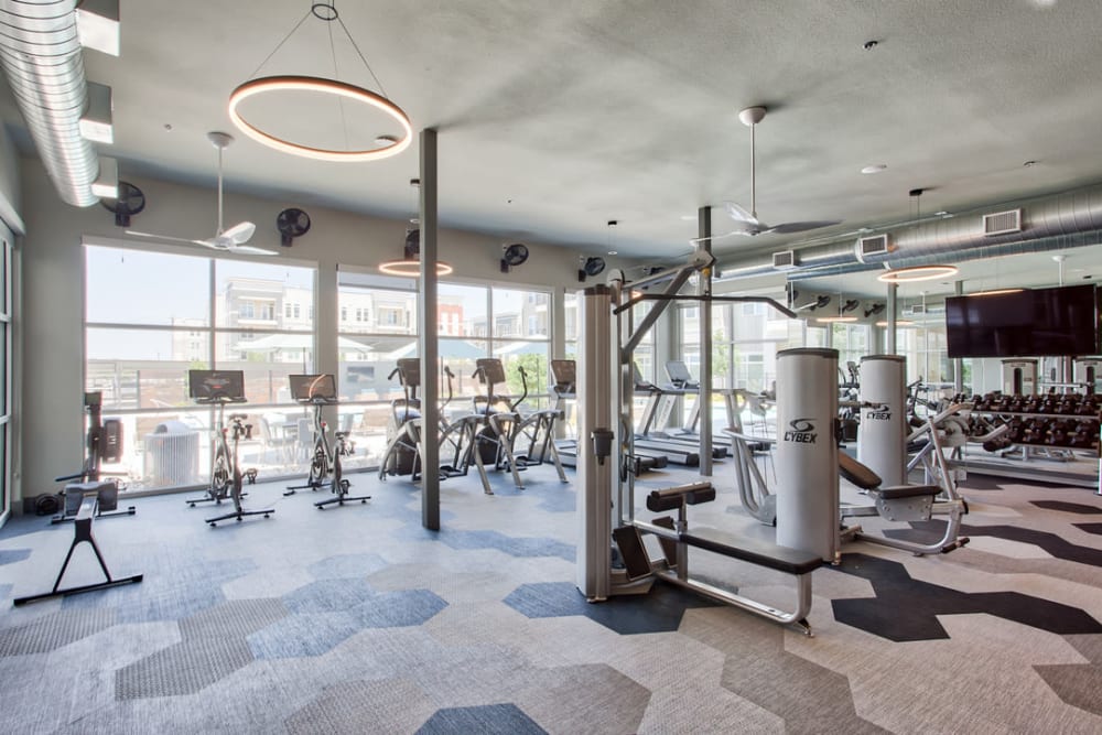 Fitness center at One90 Firewheel in Garland, Texas