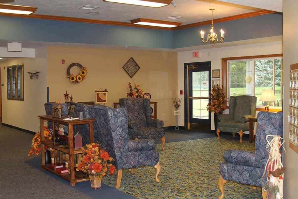 Main entry and comfortable lobby at Holstein Senior Living in Holstein, Iowa.