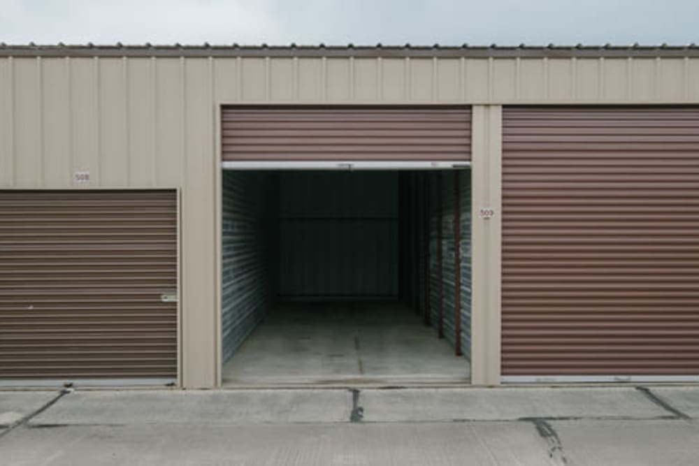 Roll-up doors on self storage units at StayLock Storage in Anderson, Indiana
