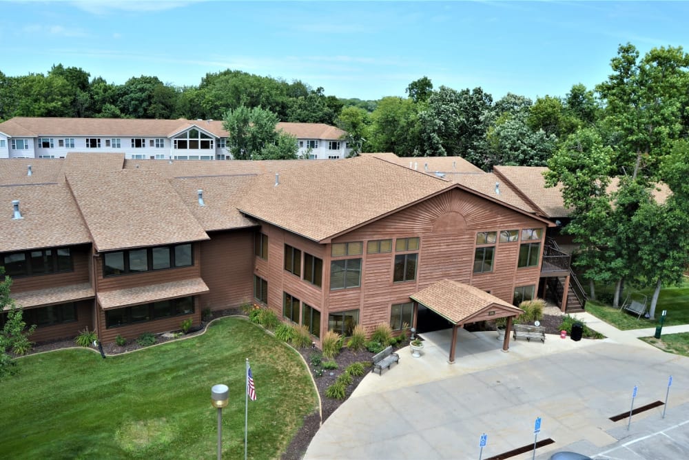 Aerial view of apartments at Garnett Place in Cedar Rapids, Iowa.