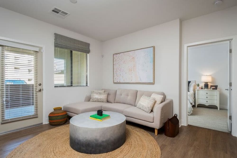 Comfortable furnishings in a model home's living area at Cadia Crossing in Gilbert, Arizona