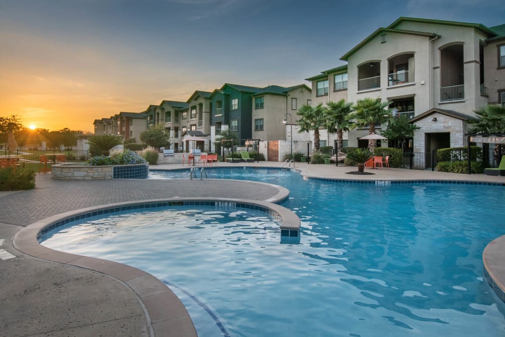 Sunrise at the swimming pool at Carrington Oaks in Buda, Texas