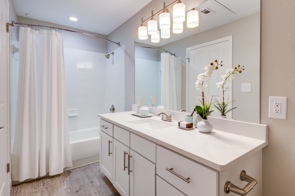 Sleek bathroom at Riata Austin in Austin, Texas