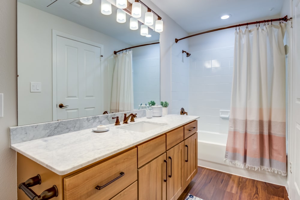 Rustic bathroom at Riata Austin in Austin, Texas