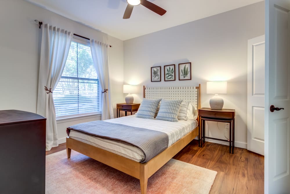 Rustic bedroom at Riata Austin in Austin, Texas