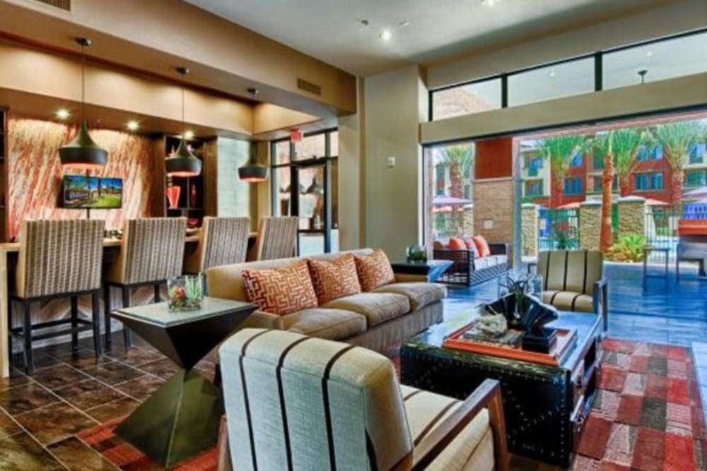 Colorful decor in the resident clubhouse at Elevation Chandler in Chandler, Arizona
