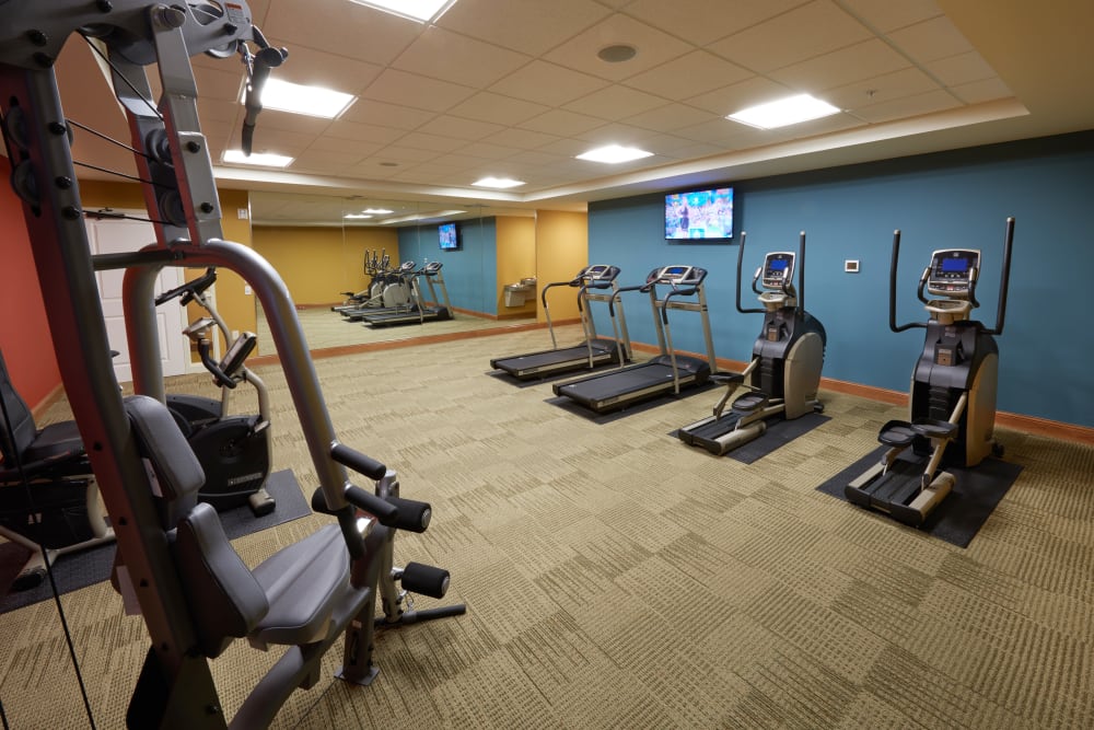 A fitness center at Applewood Pointe of Bloomington at Valley West in Bloomington, Minnesota. 