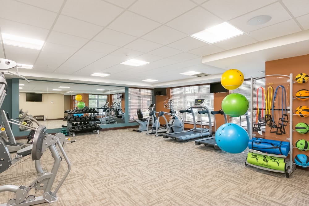 Fitness room at Applewood Pointe of Minnetonka in Minnetonka, Minnesota. 