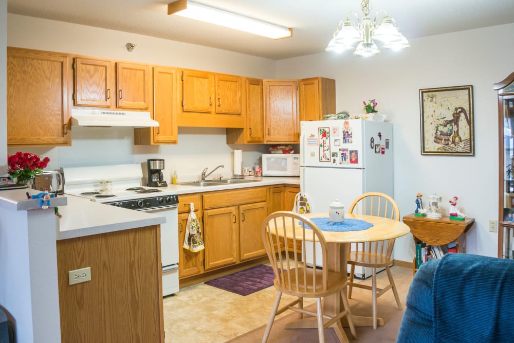 Open floor plans with a kitchen at Meadow Lakes Senior Living in Rochester, Minnesota.