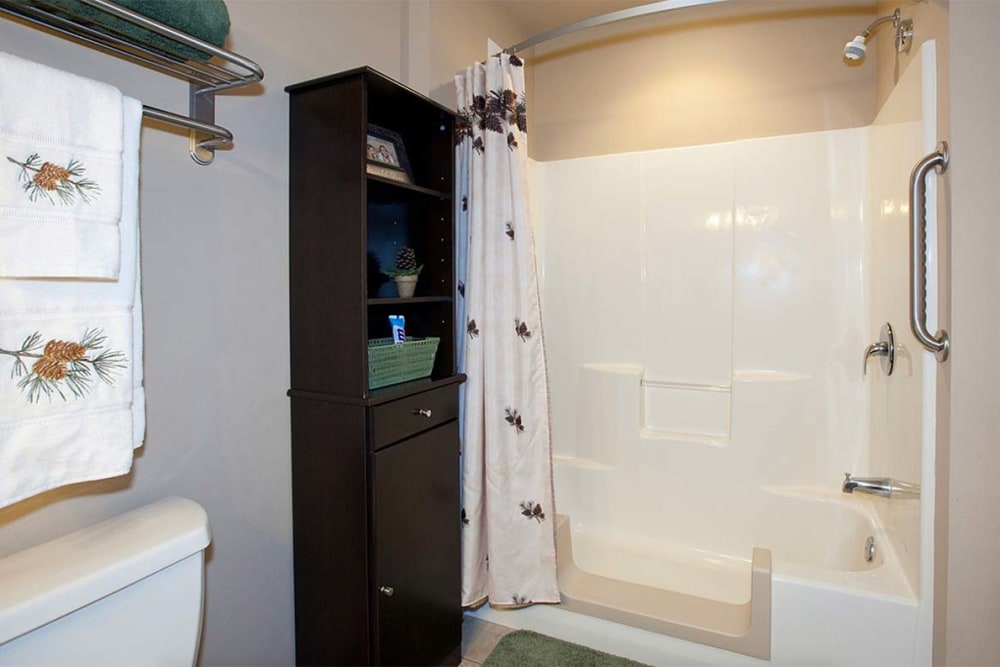 Private bathrooms with walk-in showers at Milestone Senior Living Eagle River in Eagle River, Wisconsin. 