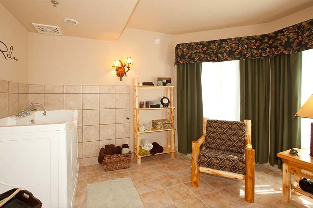 Resident spa with Jacuzzi tub at Milestone Senior Living Eagle River in Eagle River, Wisconsin.