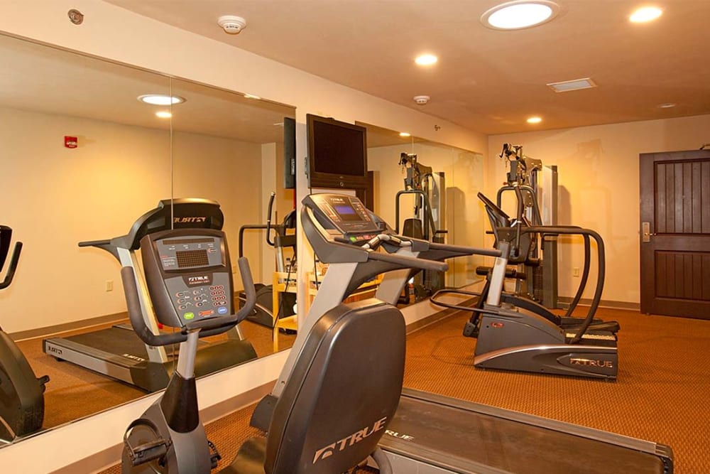 Complete fitness room with equipment at Milestone Senior Living Eagle River in Eagle River, Wisconsin.