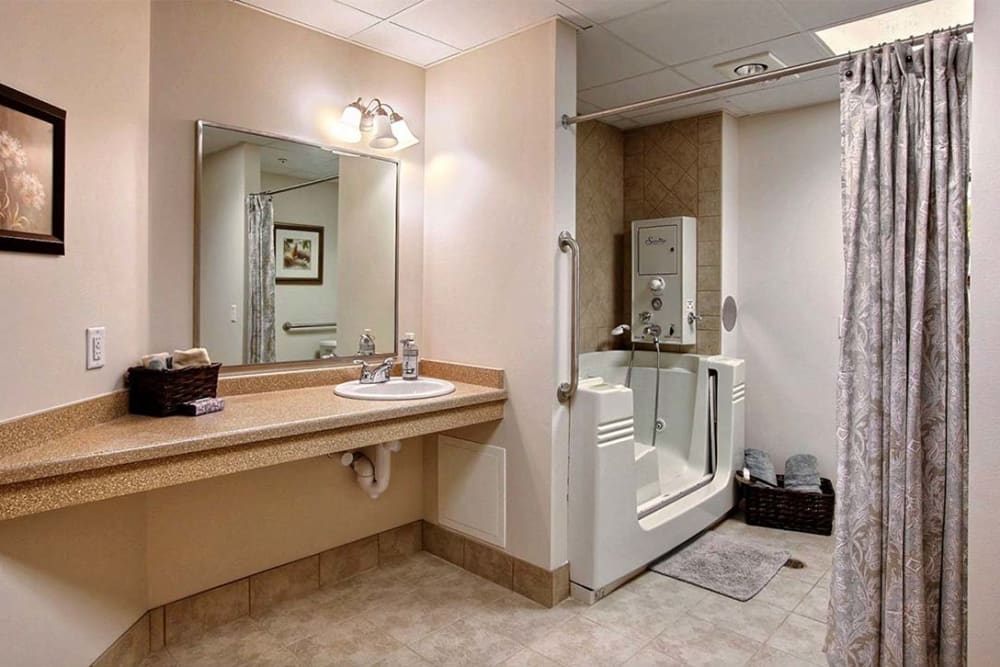 Resident bathroom at Milestone Senior Living Hillsboro in Hillsboro, Wisconsin.