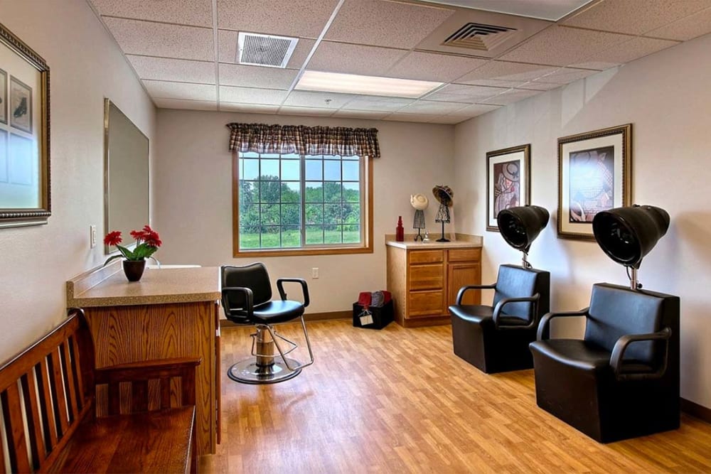 Hair salon for residents at Milestone Senior Living Hillsboro in Hillsboro, Wisconsin.