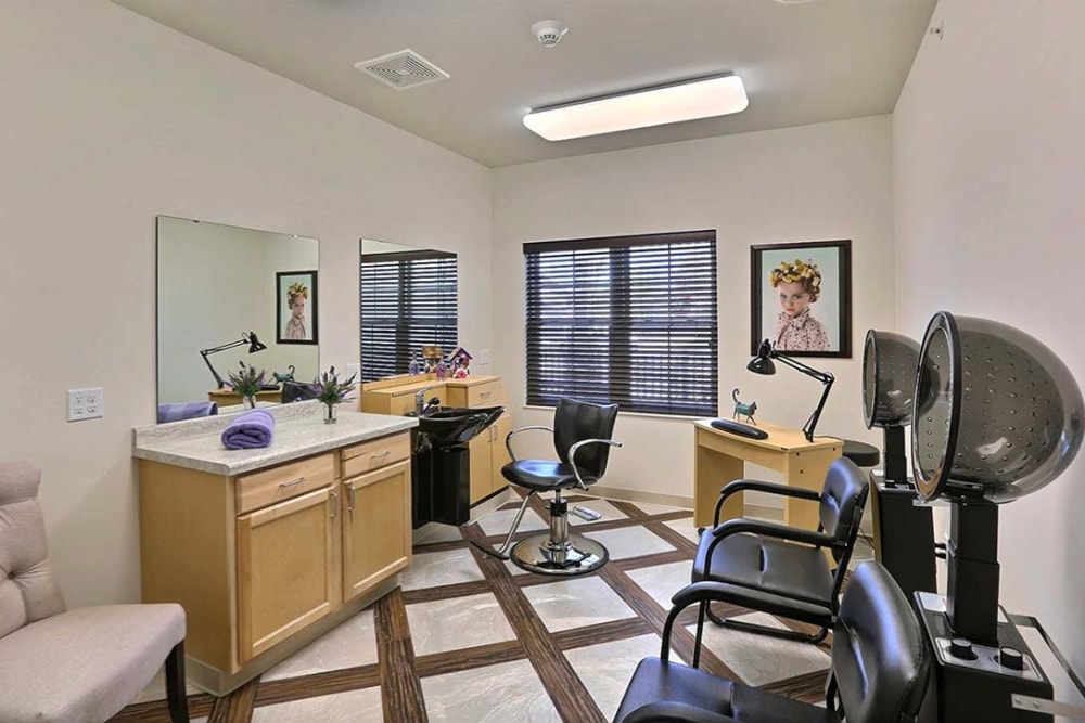 Resident hair salon at Milestone Senior Living Stoughton in Stoughton, Wisconsin.