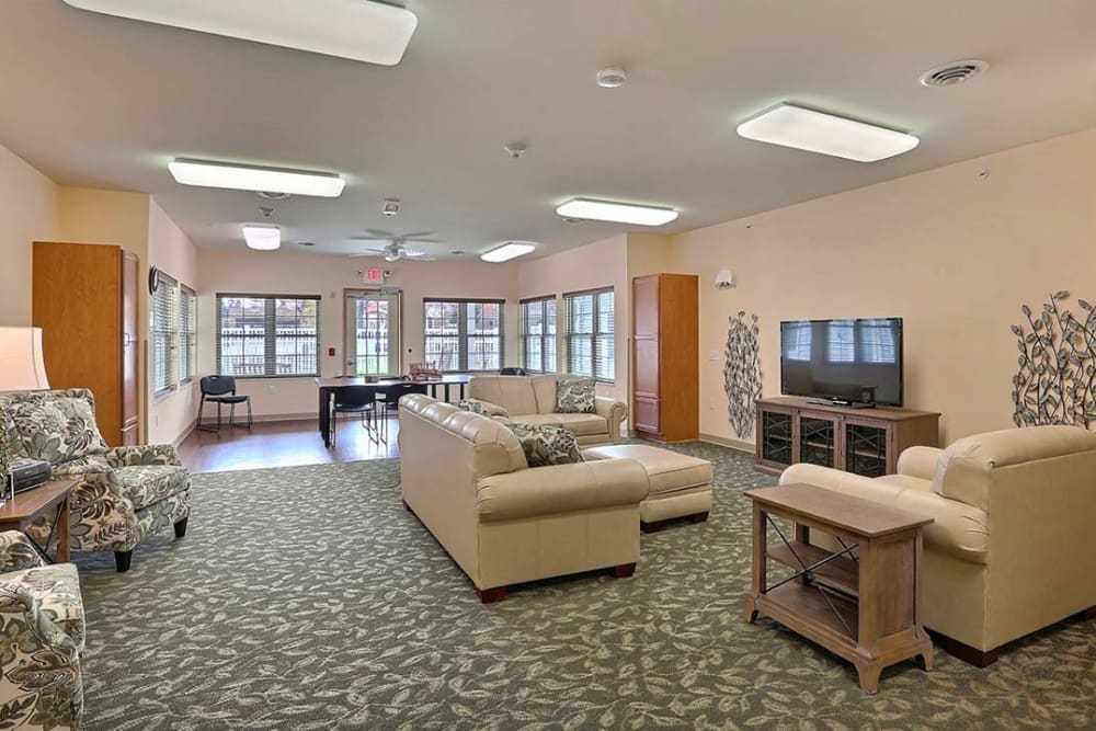 Community room with TV at Milestone Senior Living Tomahawk in Tomahawk, Wisconsin.