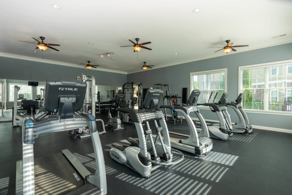 Well-equipped fitness center at Legends at White Oak in Ooltewah, Tennessee