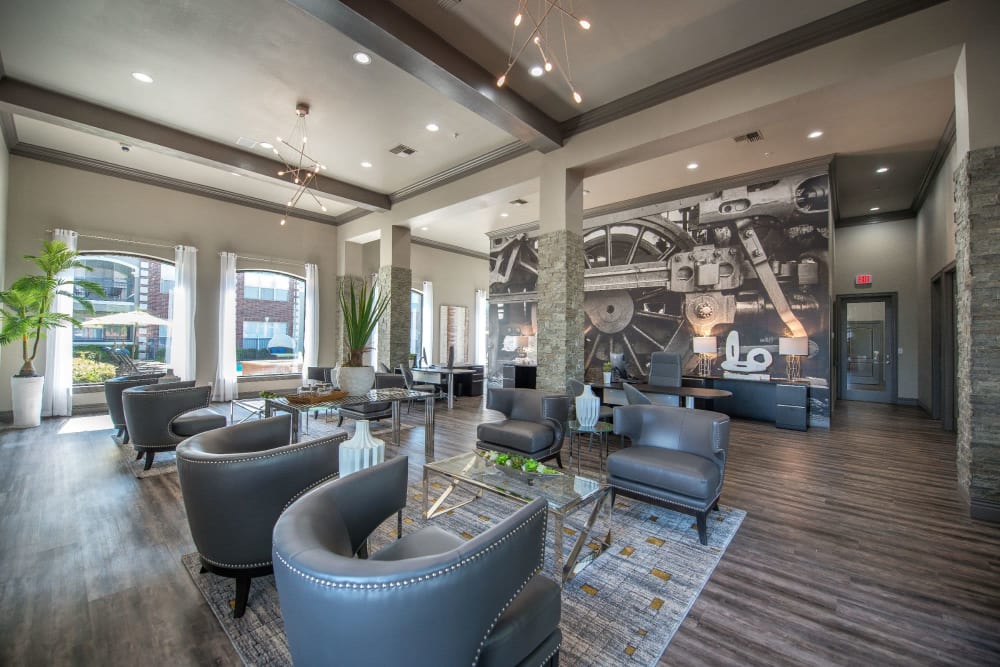 Resident lounge offering gourmet coffee bar at Olympus 7th Street Station in Fort Worth, Texas