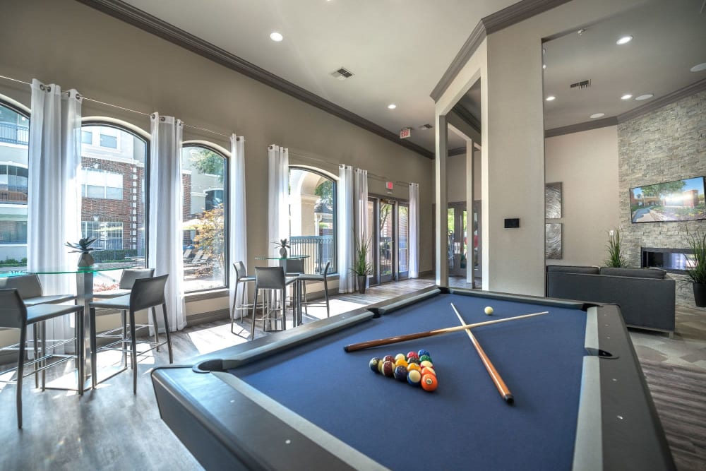 Billiards table in the resident lounge at Olympus 7th Street Station in Fort Worth, Texas