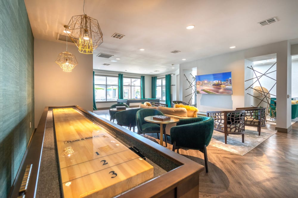 Tabletop shuffleboard in the clubhouse at Olympus at Daybreak in South Jordan, Utah