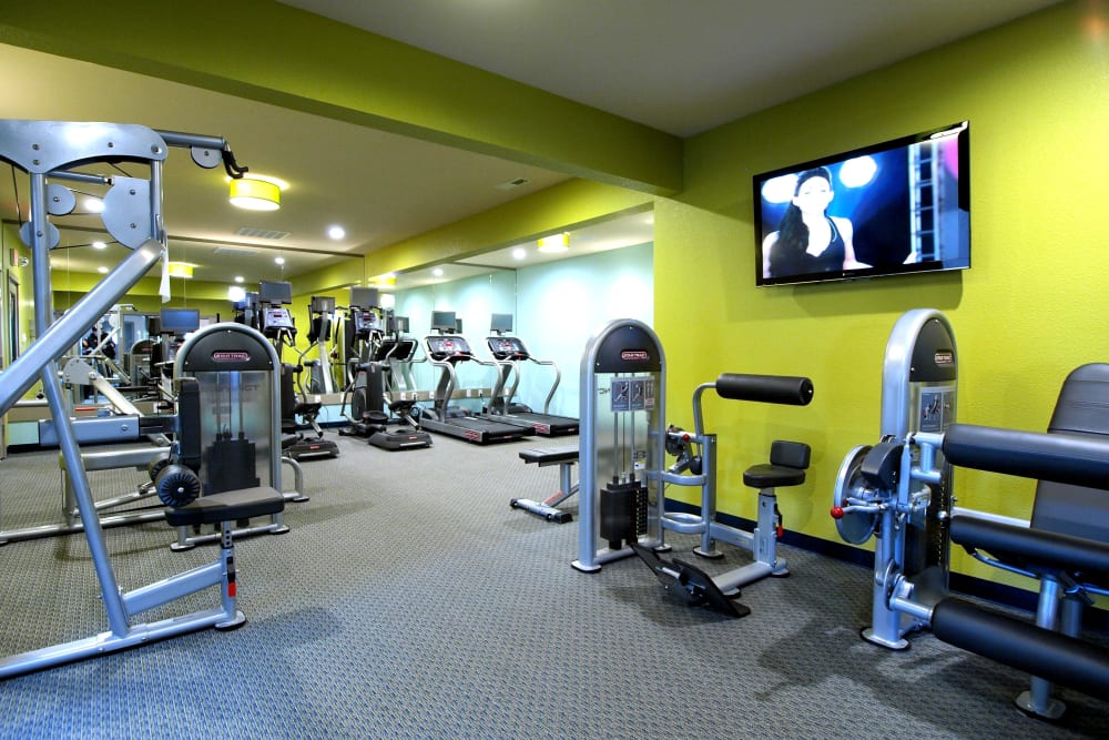 Fitness center with plenty of workout stations for residents use at Slate Ridge at Fisher's Landing Apartment Homes in Vancouver, Washington